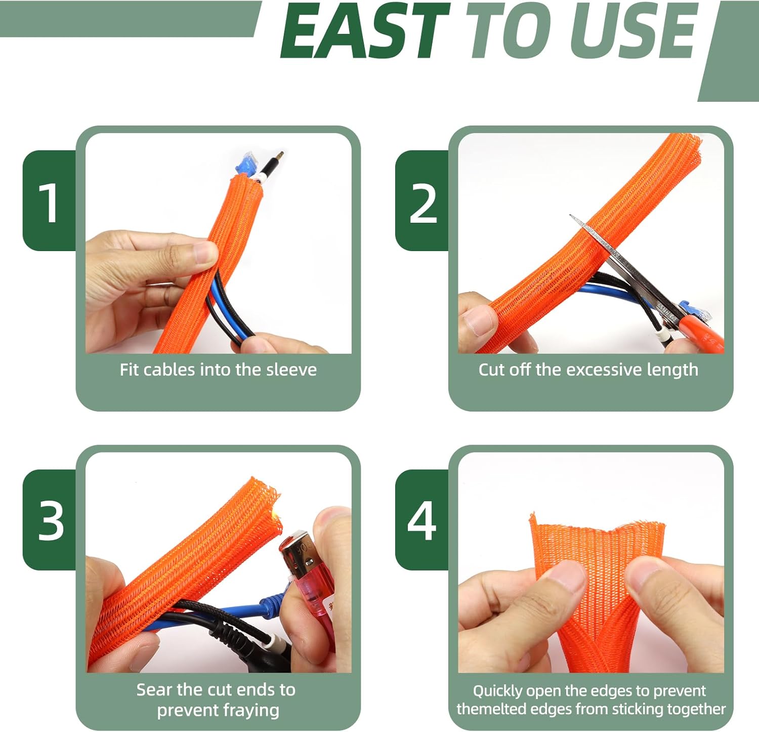 Split Wire Loom Tubing, Cable Protector Sleeve, Braided Cable Management for TV/Computer/Home Theater/Engine Bay, Cord Protectors from Pets No Chew (Orange, 3/8"-10ft)