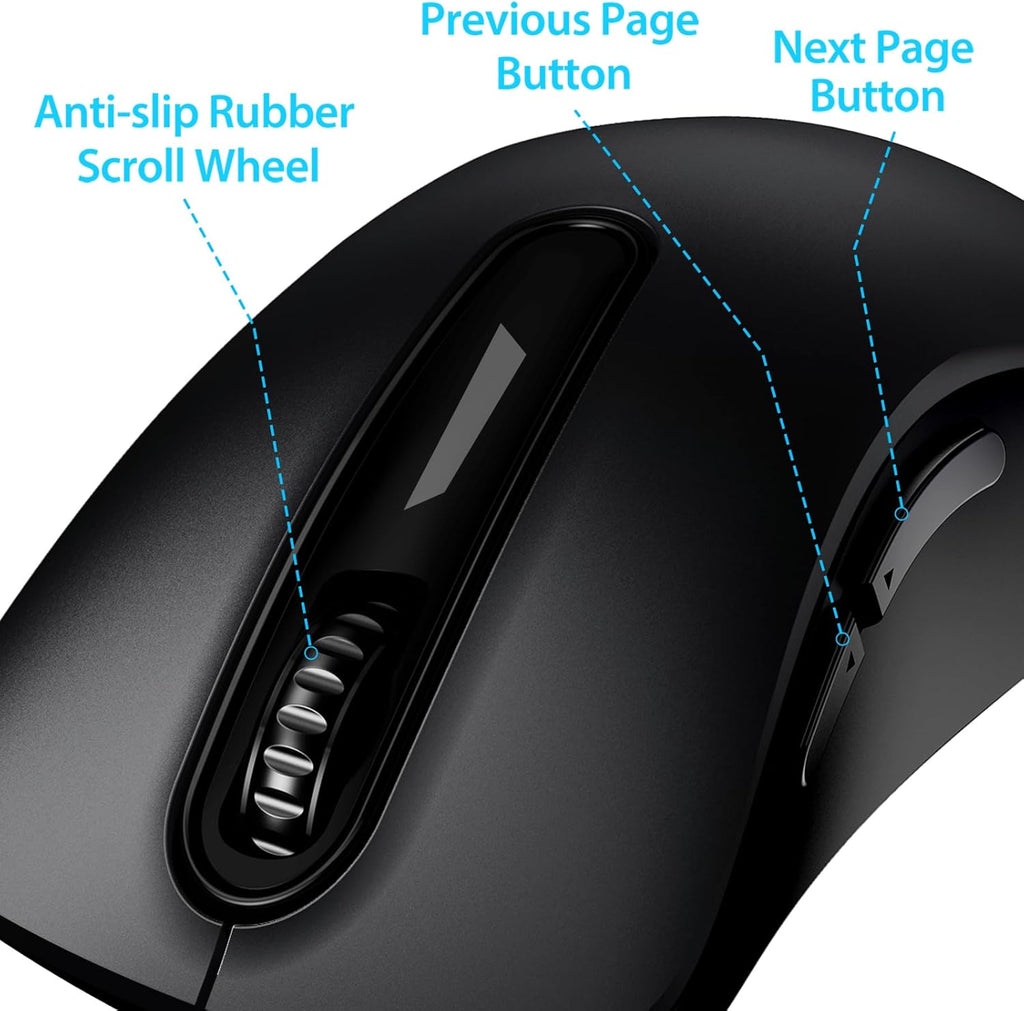 memzuoix 2.4G Wireless Mouse, 1400 DPI Computer Mice with USB Receiver, Portable Wireless USB Battery Powered Cordless Mouse for Laptop, PC, Desktop, 5 Buttons (Matte Black)