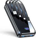 Portable Charger,42800mAh Power Bank Built-in Cable,22.5W PD USB C in & Out Fast Charging, External Battery Pack 6 Output & 2 Input, Travel Phone Charger for iPhone 16/15/14/13/12, Android (Black)