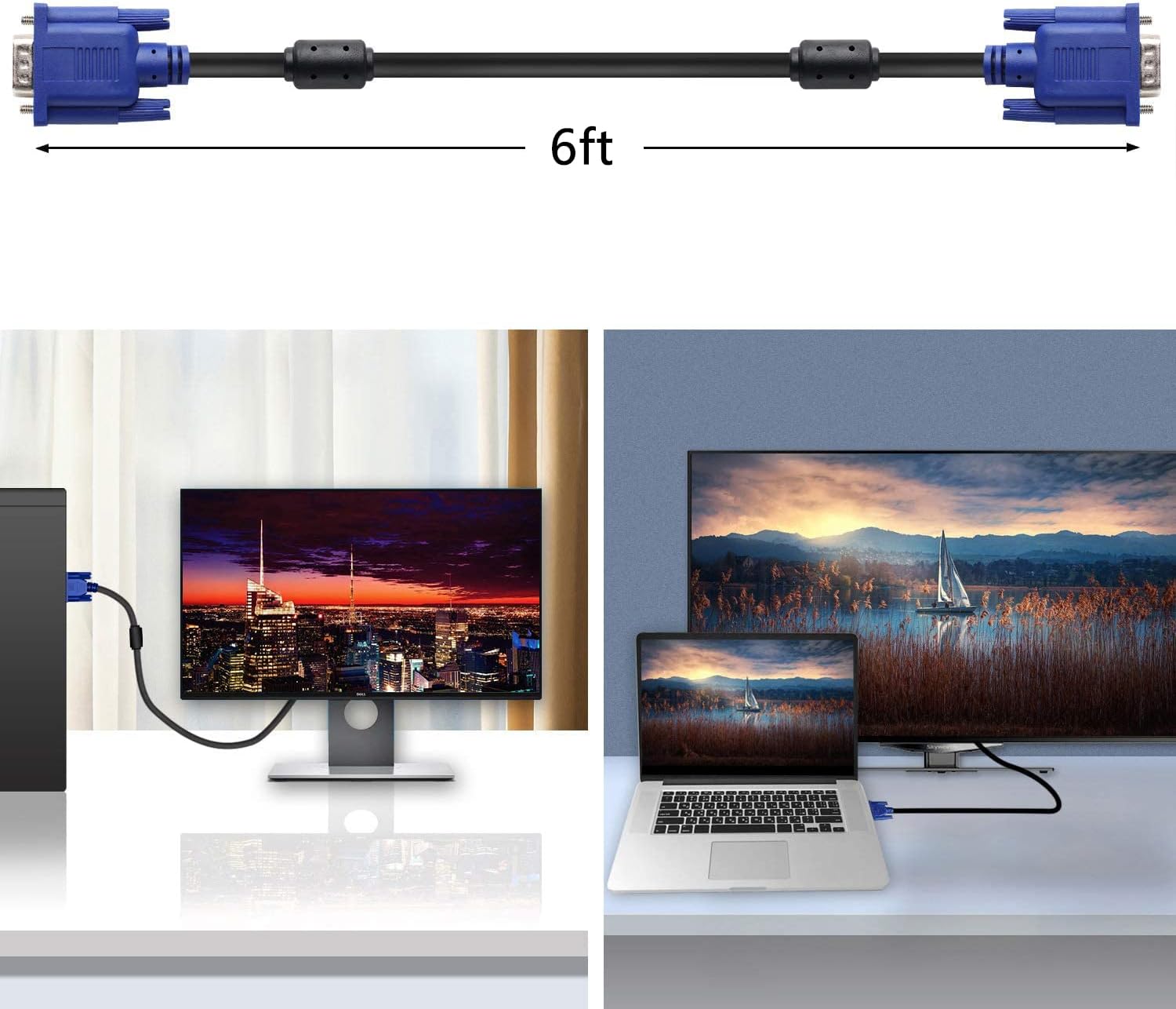 PASOW VGA to VGA Monitor Cable HD15 Male to Male for TV Computer Projector (6 Feet)