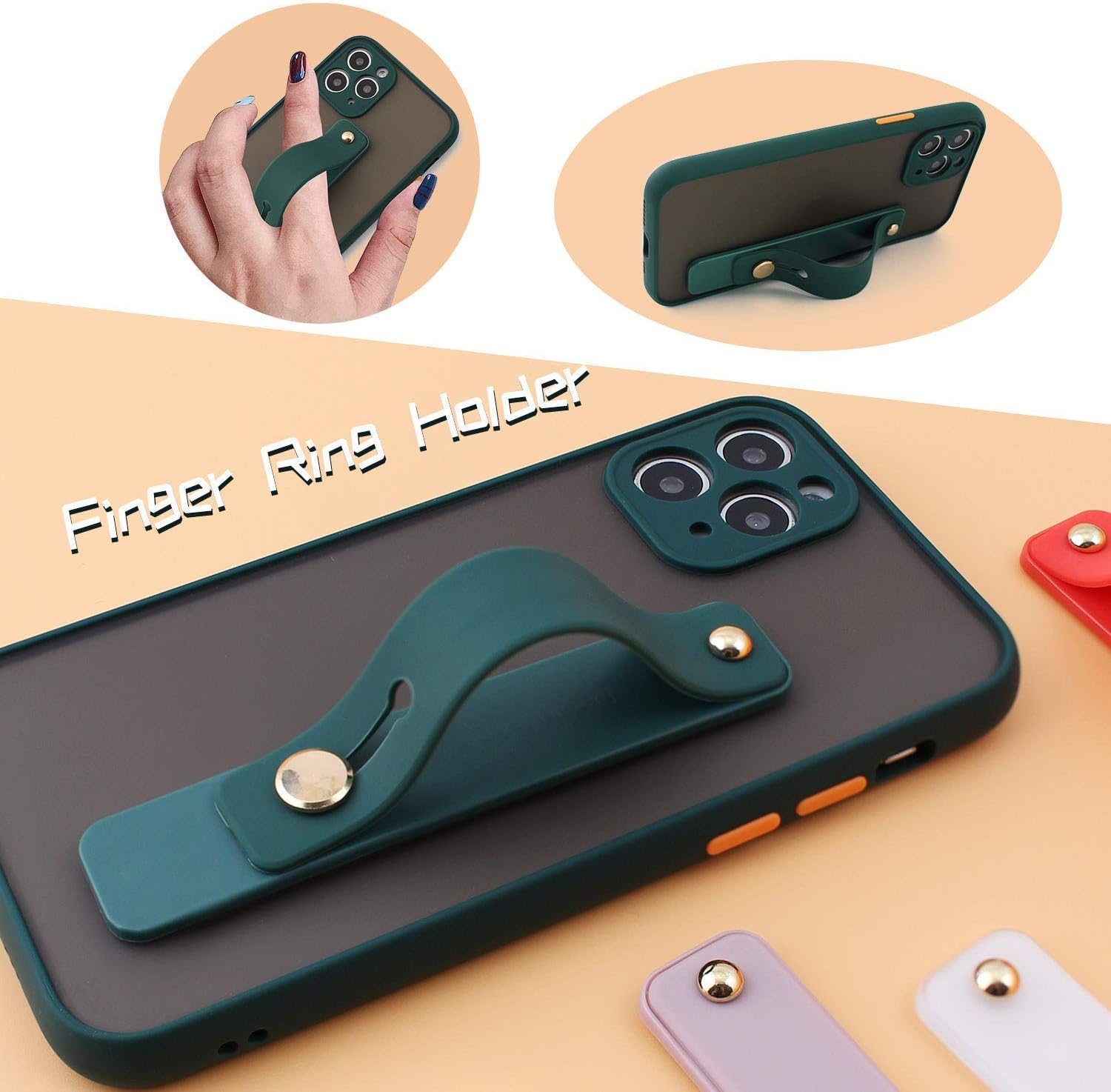 Removable and Reusable Cell Phone Grip Strap, Yetaida Telescopic Finger Kickstand Bracket Universal Silicone Phone Holder Stand and Portable Finger Loop for Most Smartphones Case (Matcha Green)