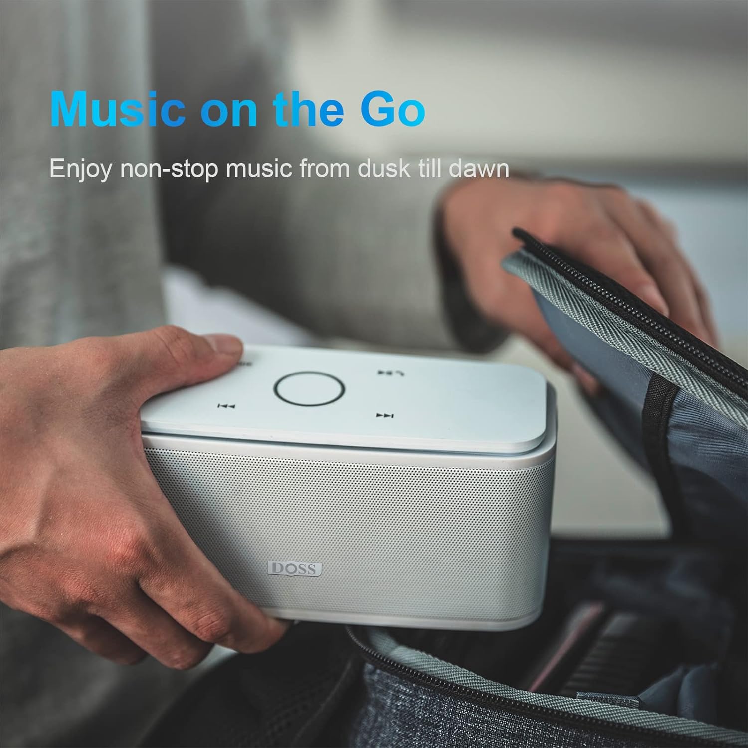 DOSS SoundBox Touch Wireless Bluetooth Speaker with 12W HD Sound and Bass, IPX5 Water-Resistant, 20H Playtime, Handsfree, Portable for Office, Home, Outdoor, Travel-White