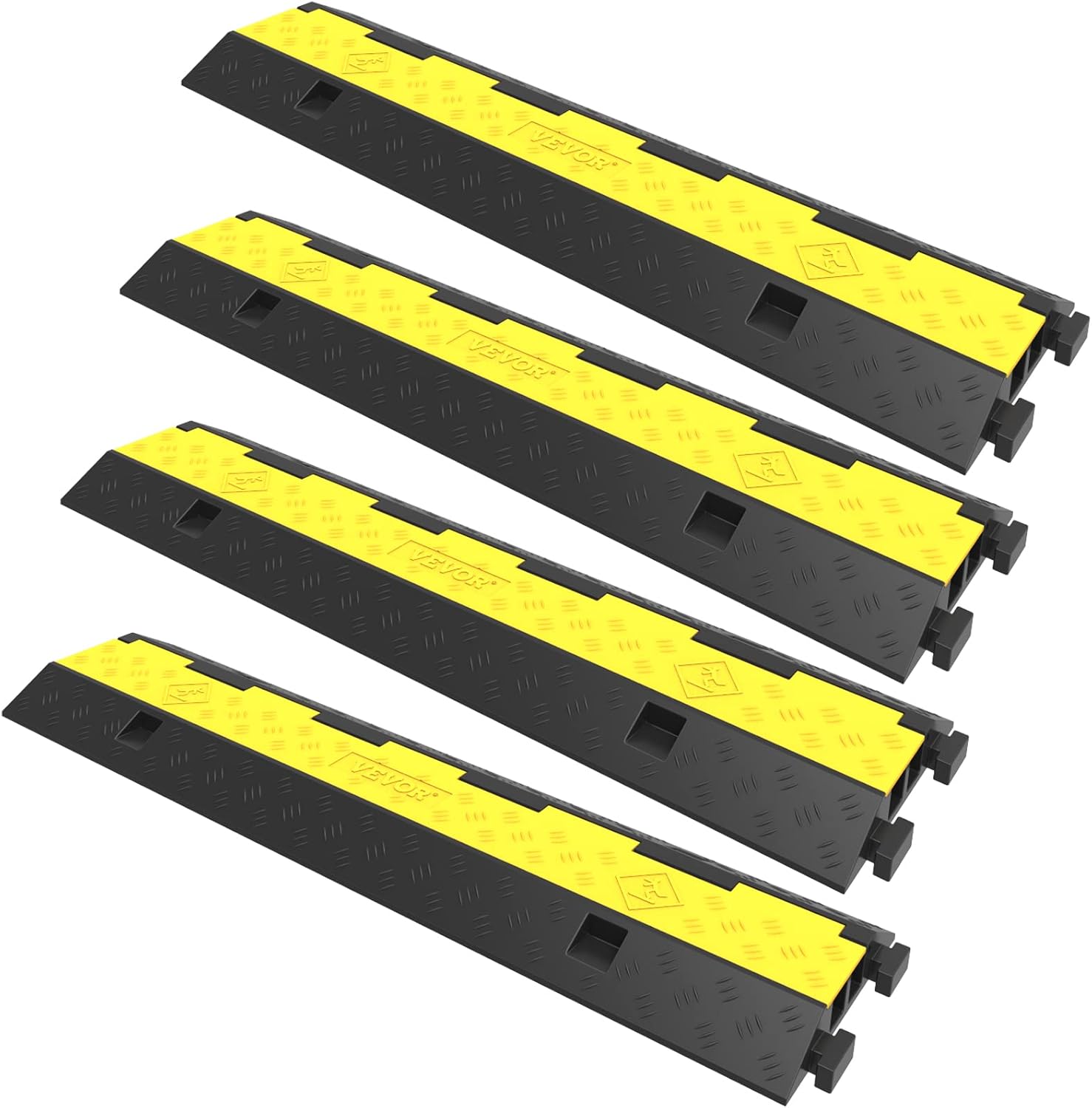 VEVOR Cable Protector Ramp, 4 Packs 2 Channels Rubber Modular Speed Bumps Rated 11000 LBS Load Capacity, Protective Wire Cord Ramp Driveway Rubber Traffic Speed Bumps Hump Cable Protector