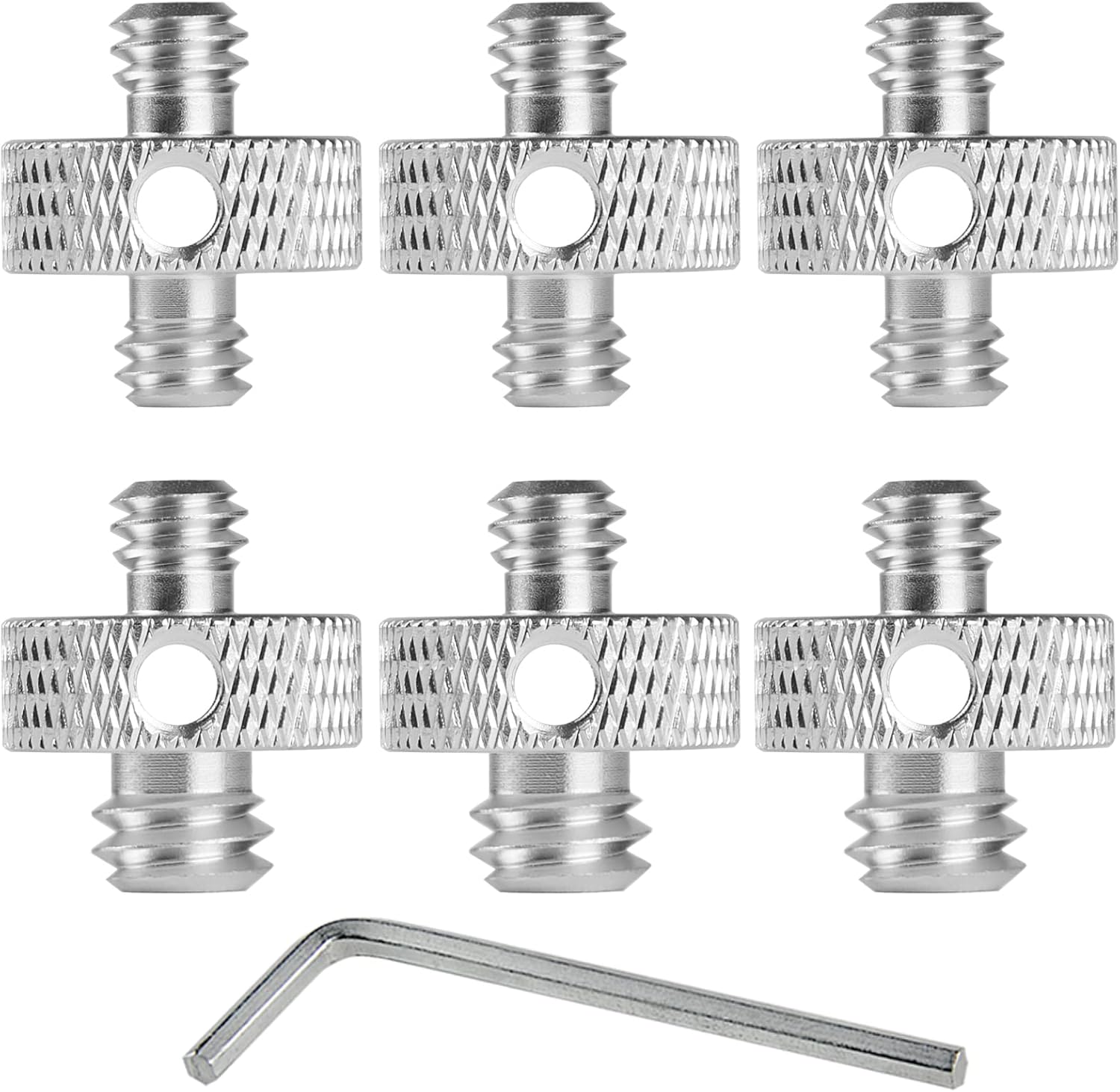 Camera Mount Screw 1/4" Male to 1/4" Male & 1/4" to 3/8" Tripod Screw Adapter with Hole 7 Pcs Set for Camera Tripod Mount Light Stand DSLR Equipped with Hex-L Key (Silver)