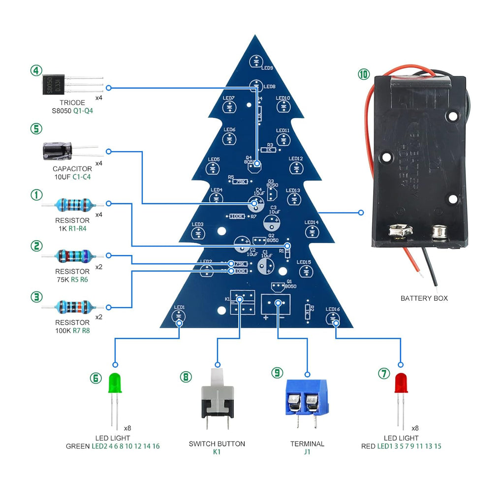 Soldering Practice Kit DIY Mini 2-Color Xmas Tree Plug-in Circuit Kit Learn Soldering Kit for Beginners