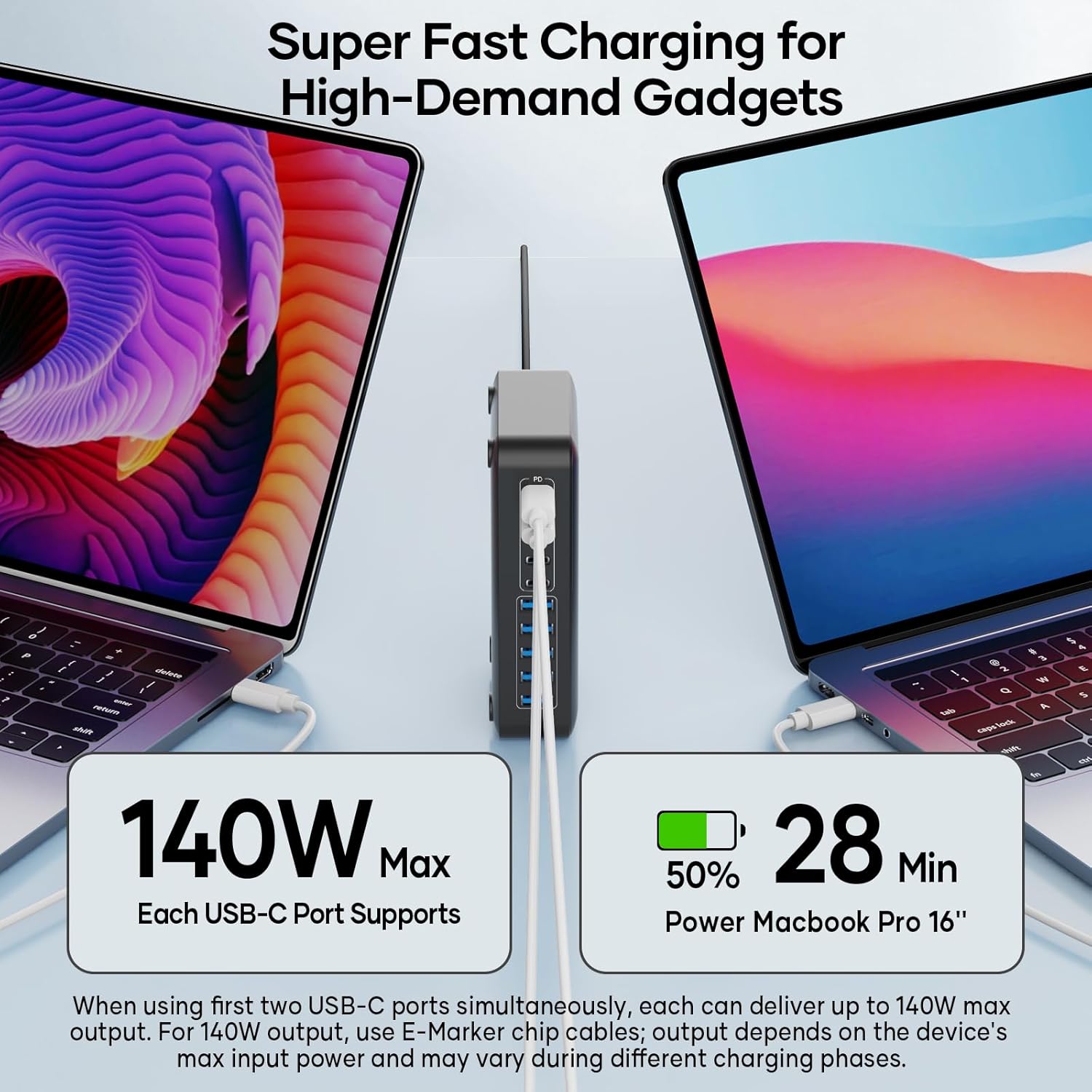 10 Ports USB C Charger Block, 450W USB Charging Station for Multiple Devices, 5 Type C + 5 USB A GaN PD Charger Hub, Compact Power Brick Super Fast Charging for MacBook, Ipad, iPhone, Samsung