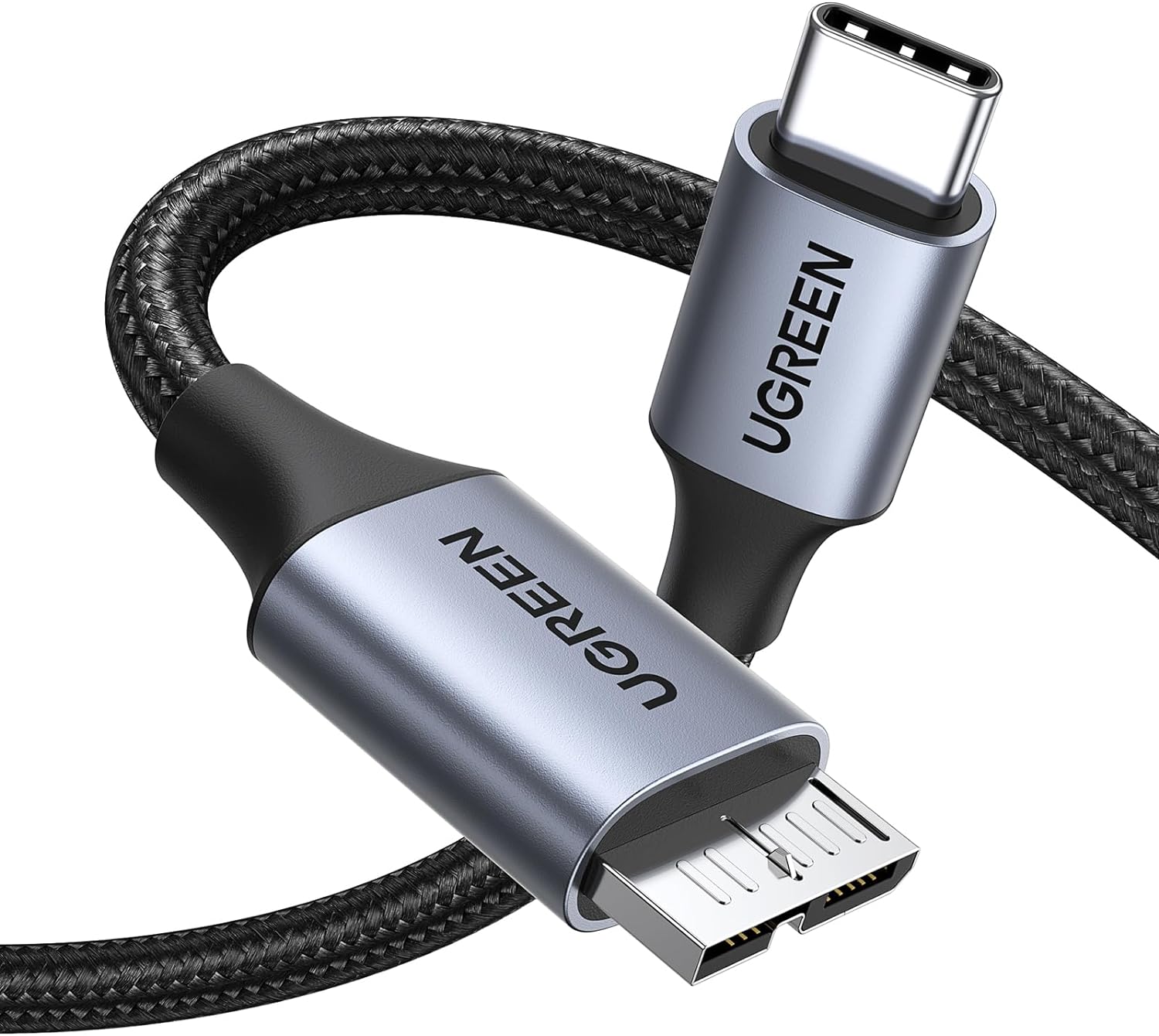 UGREEN 10 Gbps Micro B to USB C Hard Drive Cables, 6.6FT USB C to Micro B, External Hard Drive Cable Compatible with MacBook Pro/Air, iPad/Tablet, iPhone, Samsung Galaxy S24, WD Seagate etc