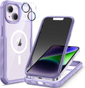 seacosmo for iPhone 14 Case, Full Body Bumper with Built-in 9H Tempered Glass Privacy Screen Protector and Camera Lens Protector, Compatible with MagSafe, Shockproof 14 Phone Case, 6.1", Light Purple