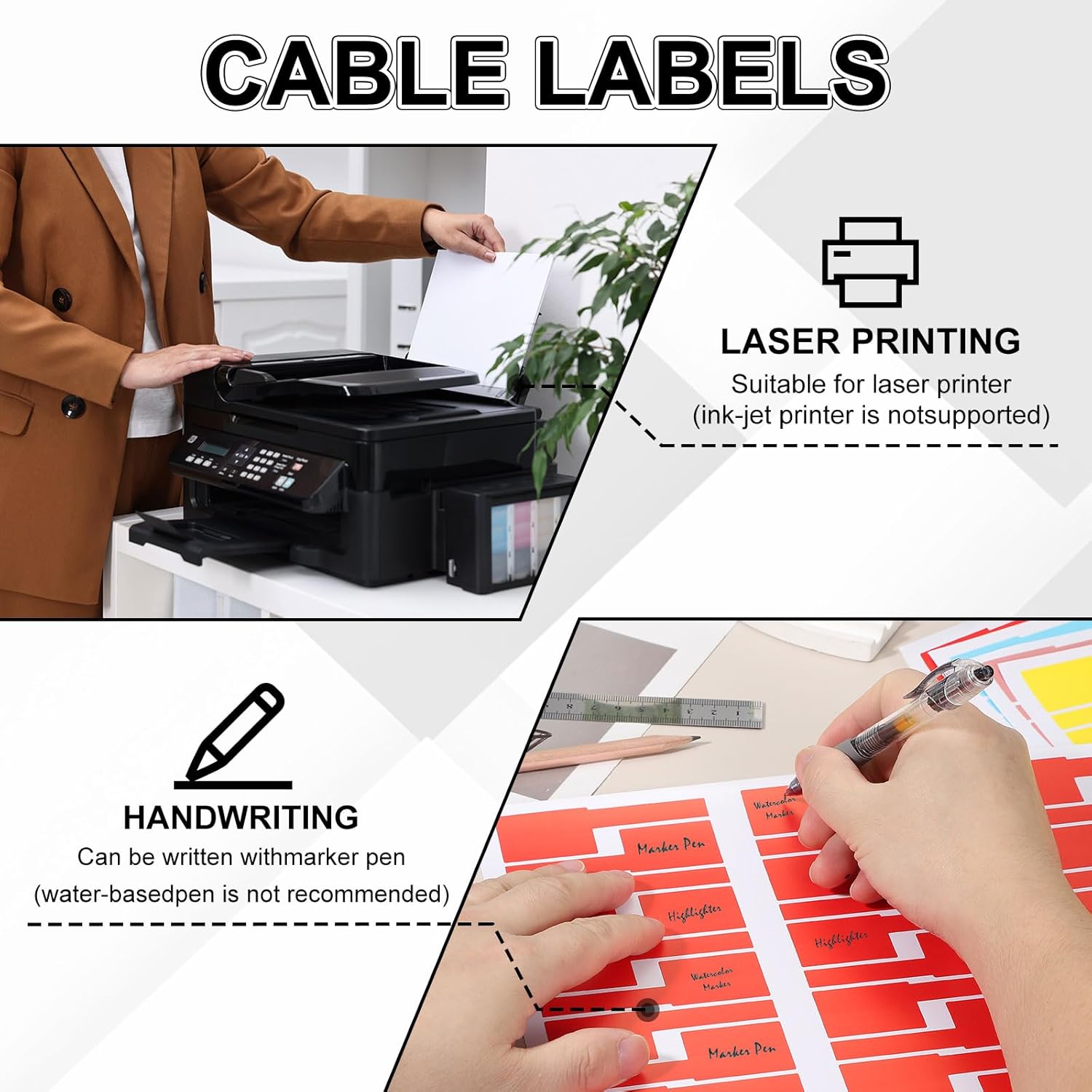 uxcell 300 Pcs Cable Labels, Waterproof Wire Cord Labels Tags, Cord Organizer Management Tags for Charger Cable Organizer Wire Markers Printer and Handwriting, Pink