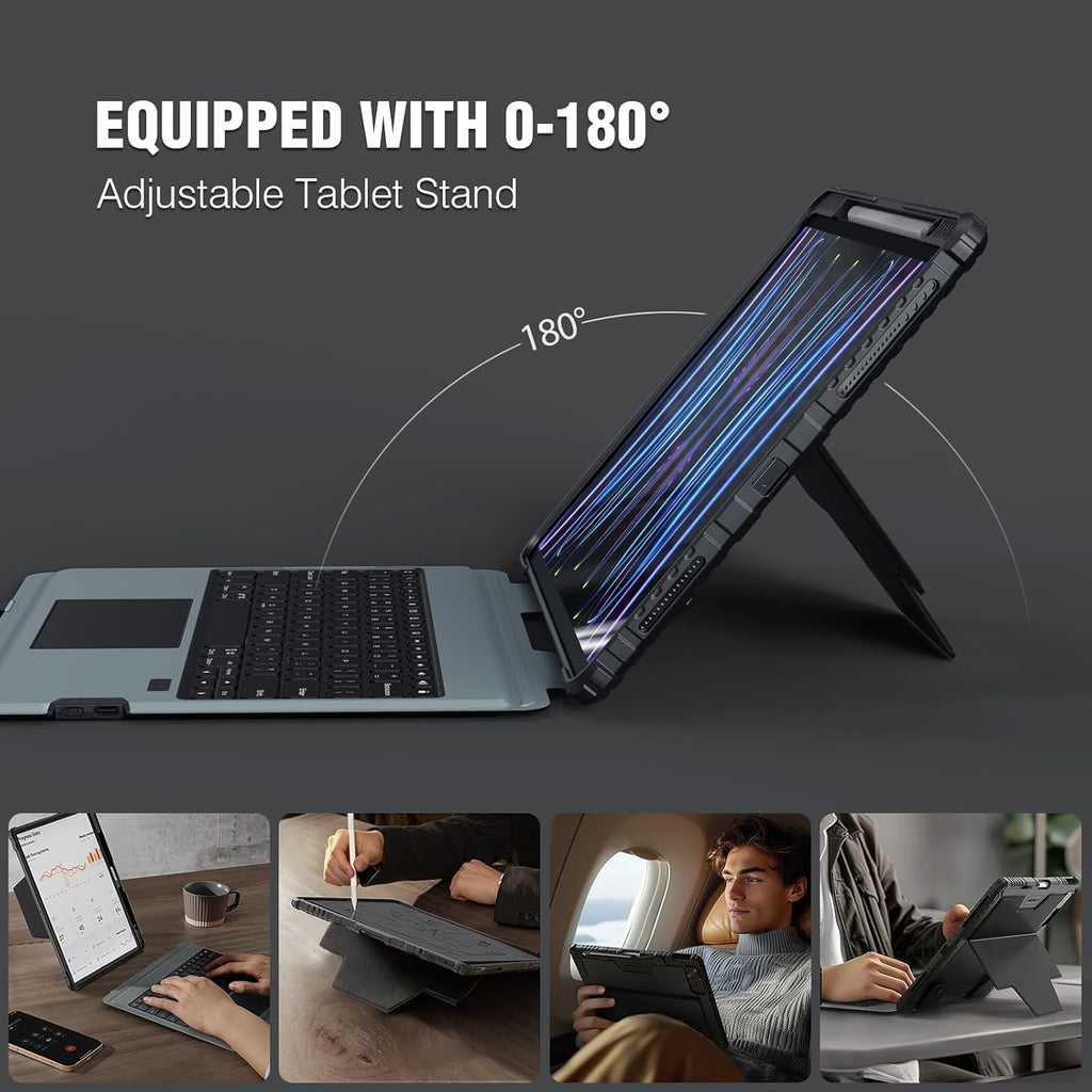 Nillkin iPad Air 13 inch Case Keyboard (M3,2025/M2,2024), Slide Camera Cover, iPad Pro 12.9 Protective Case with Backlit Wireless Detachable Keyboard, Multi-Touch Trackpad and Pencil Holder, Grey