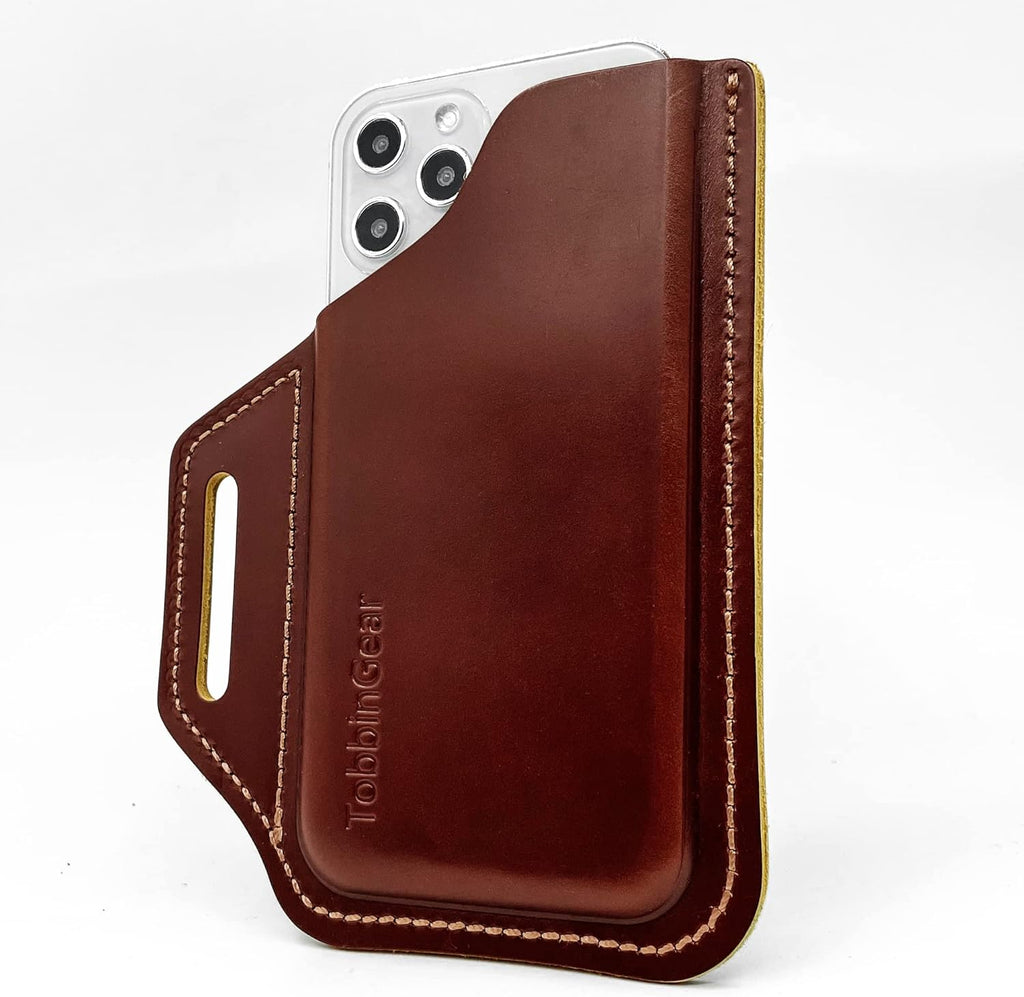 TobbinGear Leather Belt Phone Pouch, Leather Cell Phone Holster, Universal Phone Case with Belt Loops, for Men and Women Large Coffee