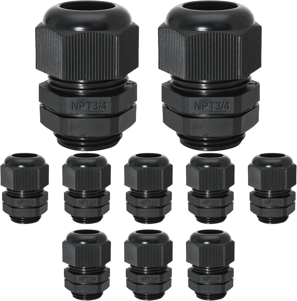 20 Pcs 3/4" NPT Nylon Cable Glands, IP68 Waterproof Adjustable Cord Grip Cable Connector Strain Relief Wire Protectors for 13-18mm Cable Diameter, Black