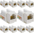 Cmple - 10 Pack Cat6 Keystone Jack Insert Punch Down RJ45 Connectors RJ45 Keystone Jack 90 Degree Female for Wall Plates, Patch Panels, Patch Cables, Ethernet Cables - White