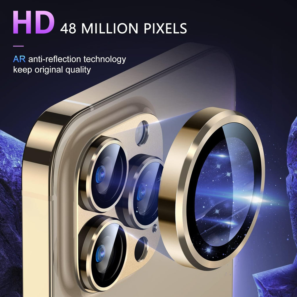 Uyiton for iPhone 14 Pro/iPhone 14 Pro Max Camera Lens Protector, [Drop Protection] 9H Tempered Glass Camera Cover screen Metal Ring Case Friendly Scratch Resistant Easy to Install Gold