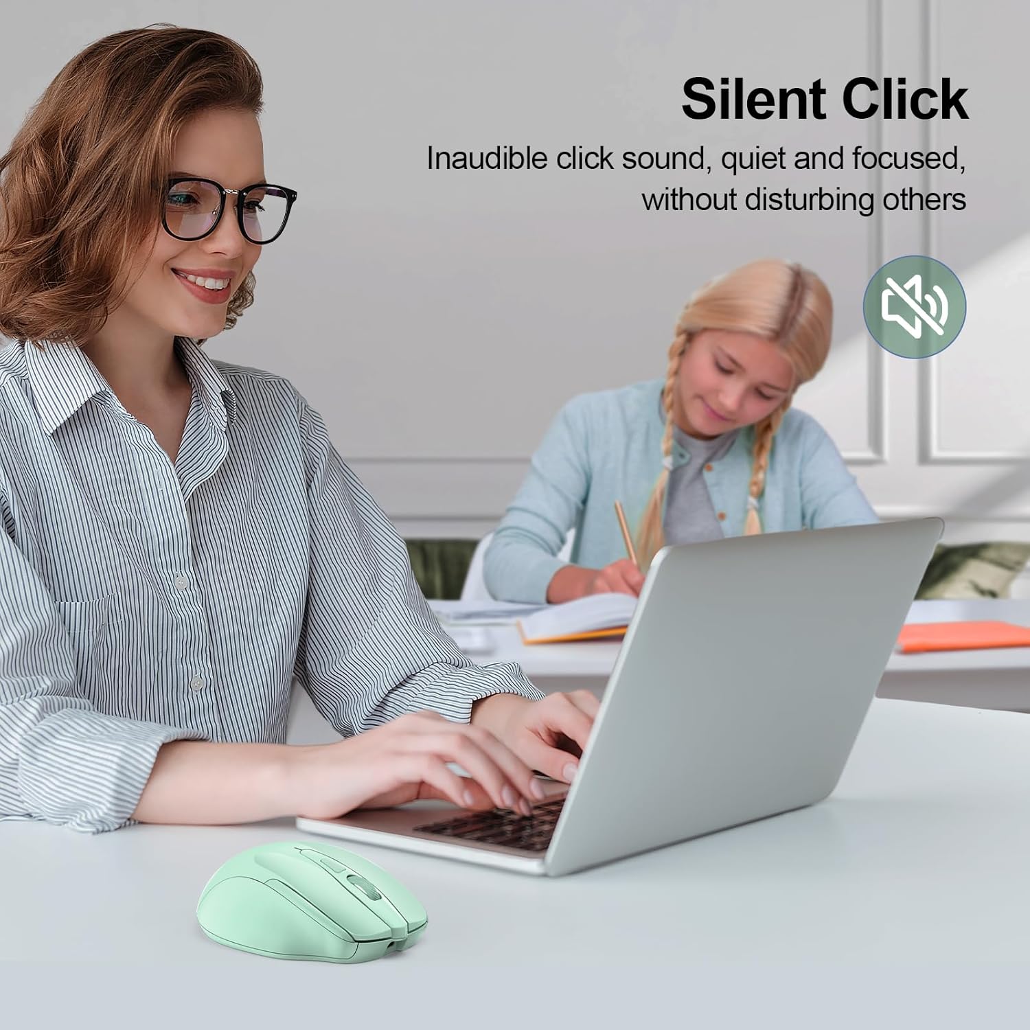 TECKNET Wireless Mouse (BT5.0/3.0 & 2.4G) Rechargeable 4800 DPI Silent USB A & Bluetooth Mouse 6 Buttons, Wide Compatibility - Green