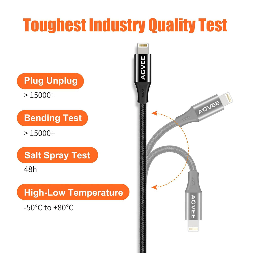 AGVEE [6.6ft Lightning Extension Cable Braided Female to Male Extender Cord for iPhone iPad Charger, Data Sync Video Audio & Charging Connector Adapter, Black