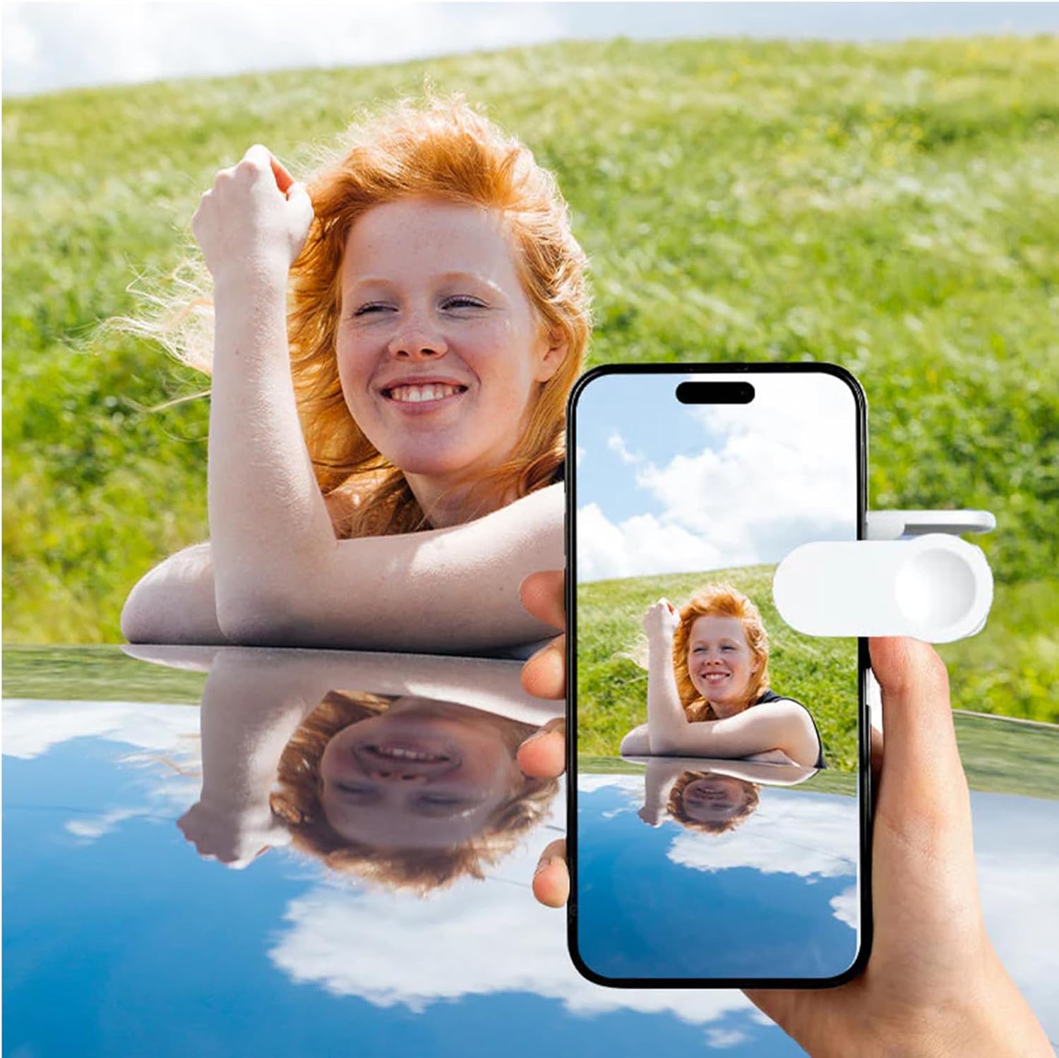 Mirror Effect Lens - Capture Stunning Reflections Instantly, Mirror for Phone to Use Back, Smartphone Camera Mirror Reflection Clip Kit, Reflection Mirror for Outdoor Travel Photography (White*2)