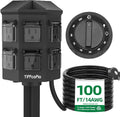TiFFCOFiO Outdoor Power Strip Timer, Dusk to Dawn Light Sensor Countdown, 100 Feet Extension Cord Waterproof, 6 Grounded Outlets for Halloween and Christmas Decorations, ETL Listed (100 FT)