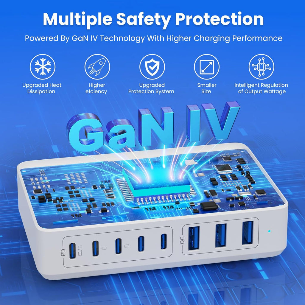 USB C Charger 300W USB C Charger Block 8-Ports GaN IV Fast Charging Station,PD 100W Laptop Hub Wall Charging Adapter Compatible with MacBook/Air,DELL,Steam Desk,iPhone 16/15/14,Samsung Galaxy S24 etc