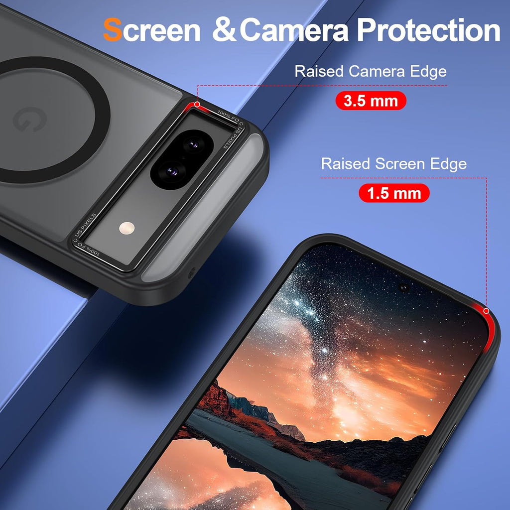 Magnetic for Google Pixel 8a Case, [Military Grade Drop Protection] [Compatible with MagSafe] Shockproof Slim Translucent Matte Anti-Slip for Women Girls Men Case, Black