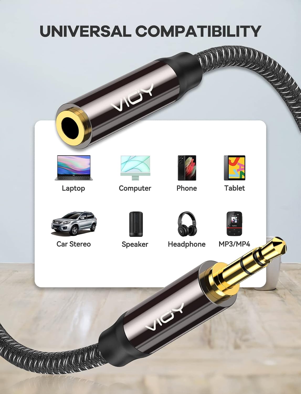 VIOY Headphone Extension Cable 30 FT,[Copper Shell, Hi-Fi Sound] 3.5 mm Male to Female Stereo Audio Cable Nylon Braided Aux Cord for Smartphones, Tablets, Media Player