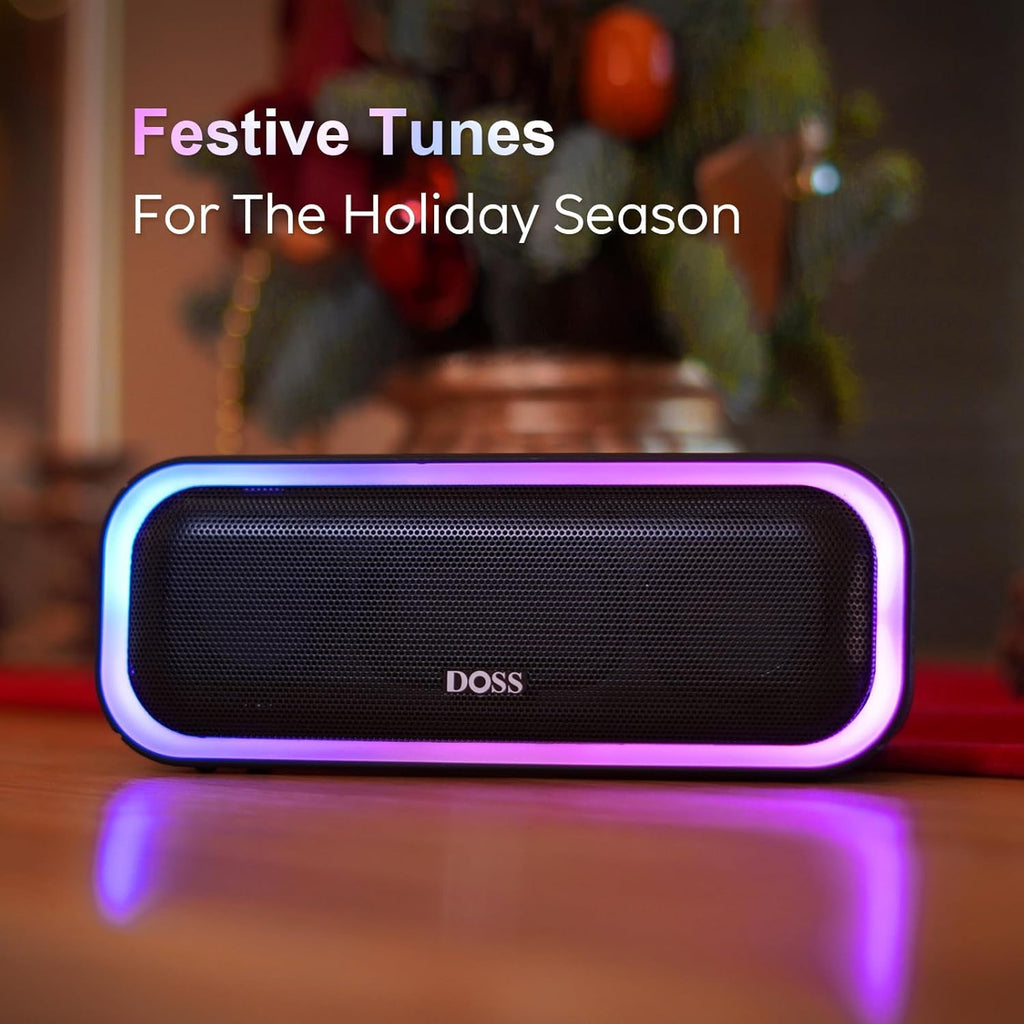DOSS SoundBox Pro Bluetooth Speaker with 20W Stereo Sound, Active Extra Bass, IPX6 Waterproof, TWS Pairing, Multi-Colors Lights, 20H Playtime, Portable for Beach, Outdoor-Grey