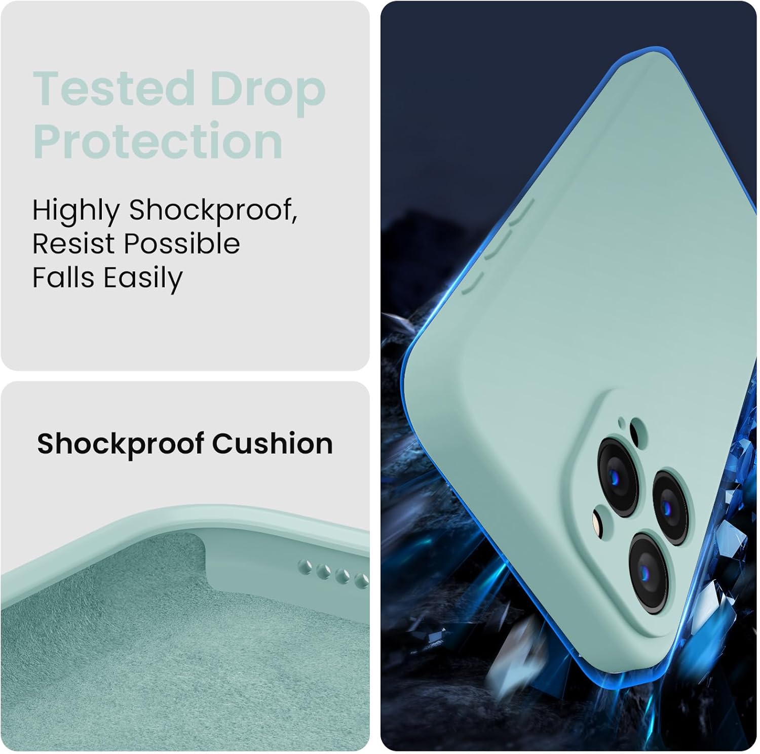 FireNova Designed for iPhone 15 Pro Case, Silicone Upgraded [Camera Protection] Phone Case with [2 Screen Protectors], Soft Anti-Scratch Microfiber Lining Inside, 6.1 inch, Mint Green