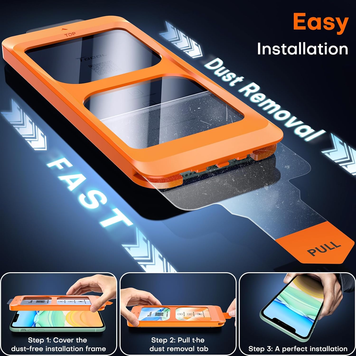 TOCOL for iPhone 11 / iPhone XR Screen Protector 9H Hardness Military Grade Shatterproof HD Tempered Glass Full Coverage Easy Installation Case Friendly 2 Pack
