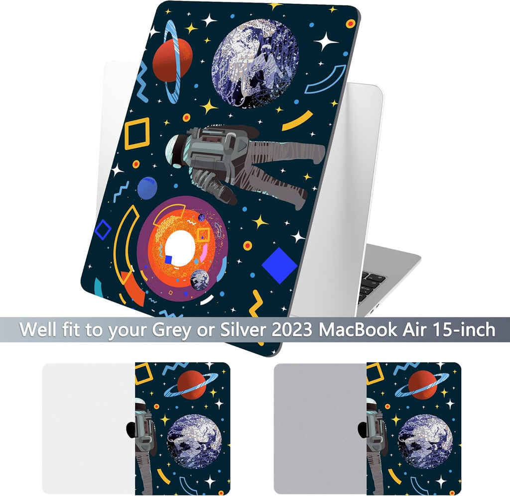 Batianda Premium Case for New MacBook Air 15 inch 2025 M4 2024 2023 with M3 M2 Chip Model A3241/A3114, Designed Protective Plastic Hardshell & Keyboard Cover & Screen Protector, Astronaut Planet