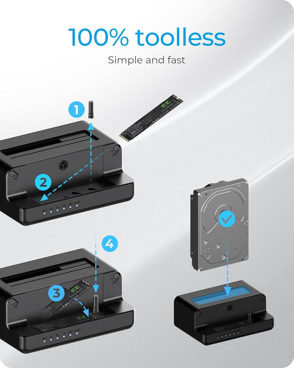 M.2 NVMe & SATA SSD/HDD Hard Drive Docking Station, ICY BOX USB-C 10Gbps M.2 NVMe&SATA Cloner&Reader, Dual Bay Hard Drive cloner for 2.5"/3.5" SSD&HDD Hard Drives, 2 Way Offline Cloning Clone Station