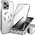 BERFY Magnetic for iPhone 16 Pro Max Case, Compatible with MagSafe,[Built-in 9H Tempered Glass Screen Protector & Upgraded Camera Protection] Full Body Plating Phone Case for 16 ProMax,Titanium Silver