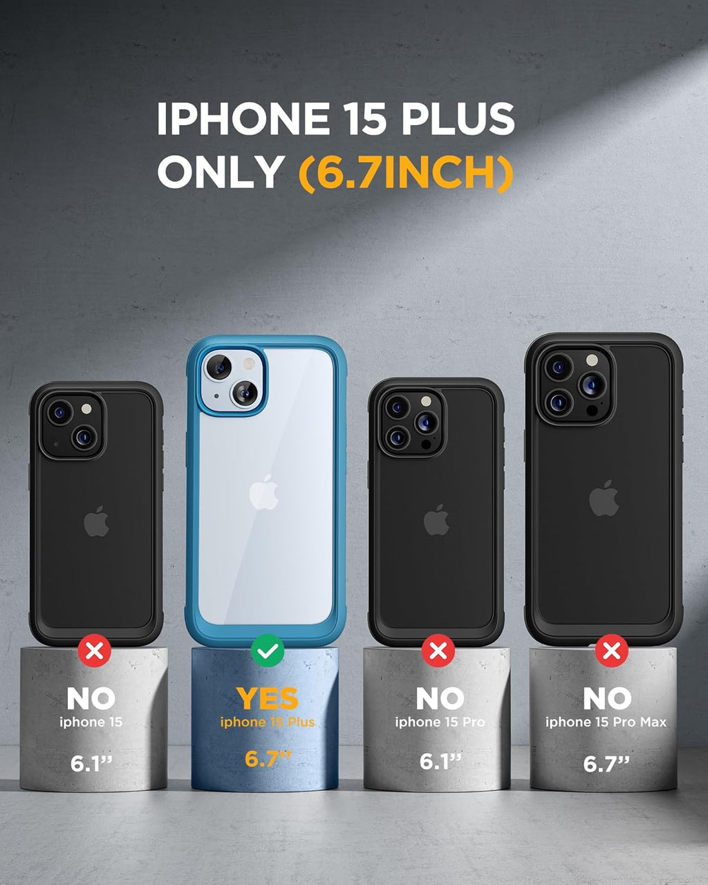 Miracase Glass Series Designed for iPhone 15 Plus Case 6.7'[only for 15 Plus] Phone Case Cover with Built-in 9H Tempered Glass Screen Protector,Blue