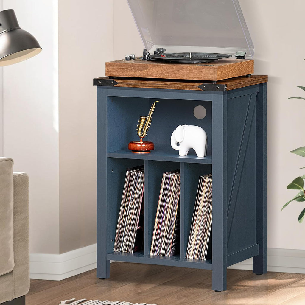Record Player Stand with Vinyl Record Storage,Navy Blue Record Player Table Holds up to 160 Albums,Large Wood Turntable Stand Cabinet Dispaly Shelf for Living Room,Bedroom,Office