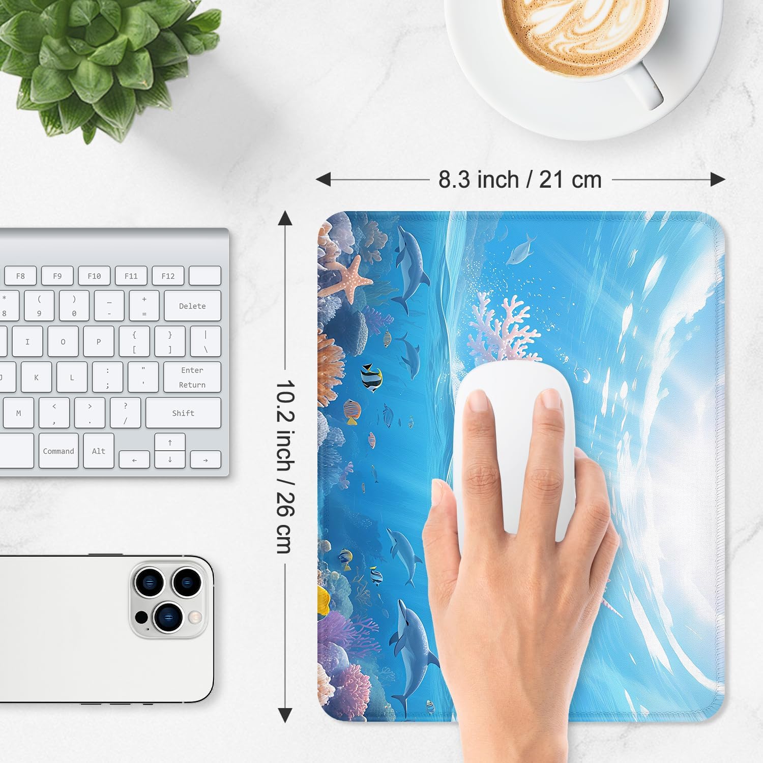 ITNRSIIET Mouse Pad Non-Slip Rubber Base Smooth Surface Stitched Edges Waterproof Durable Compatible with All Mice for Office & Gaming, Desk Accessory, 10.2x8.3x0.12 inch, Ocean