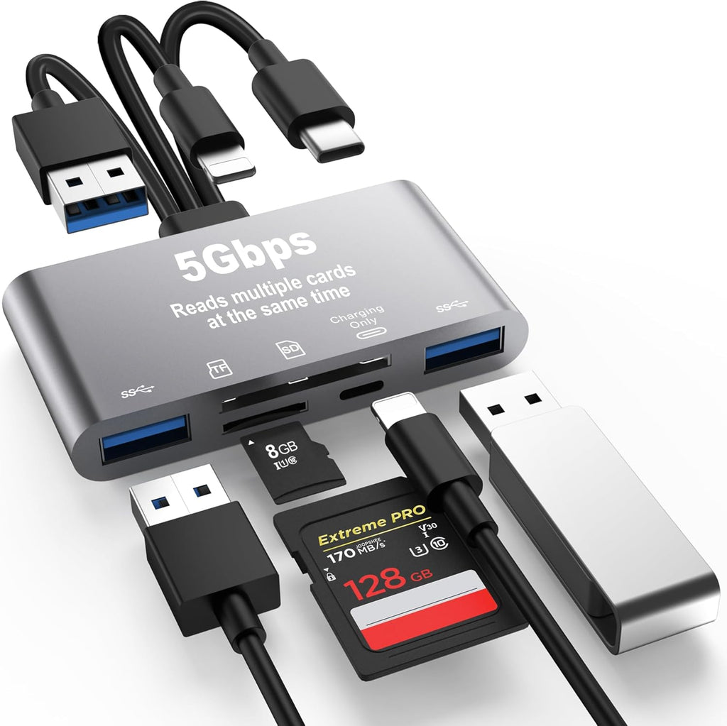 5-in-1 SD Card Reader,High-Speed USB 3.0 Adapter for Phone/Pad USB C/A Devices with TF&SD Card Slots, Supports SD/TF/SDHC/SDXC/MMC