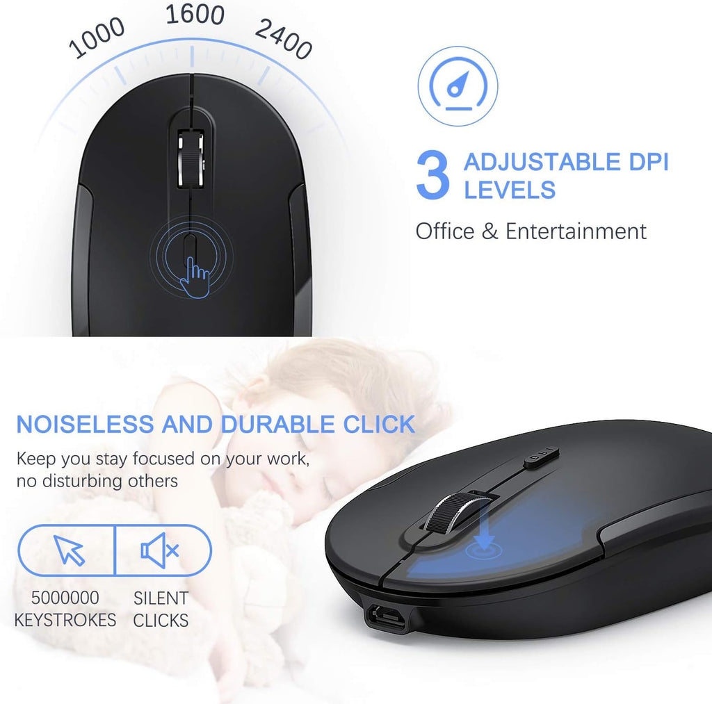 Wireless Keyboard and Mouse, Vssoplor 2.4GHz Rechargeable Compact Quiet Full-Size Keyboard and Mouse Combo with Nano USB Receiver for Windows, Laptop, PC, Notebook-Black