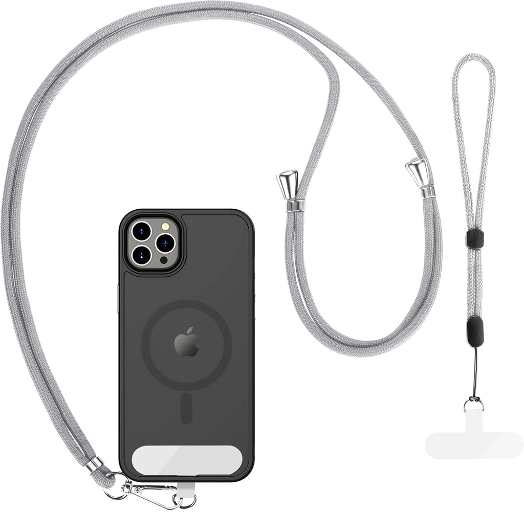 CACOE Phone Lanyard 2 Pcs-1 Pcs Adjustable Neck Strap, 1 Pcs Wrist Strap, 2 Pcs Pads, Universal Crossbody Multifuctional Cell Phone Lanyards Compatible with Most Smartphones(Gray)