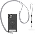 CACOE Phone Lanyard 2 Pcs-1 Pcs Adjustable Neck Strap, 1 Pcs Wrist Strap, 2 Pcs Pads, Universal Crossbody Multifuctional Cell Phone Lanyards Compatible with Most Smartphones(Gray)