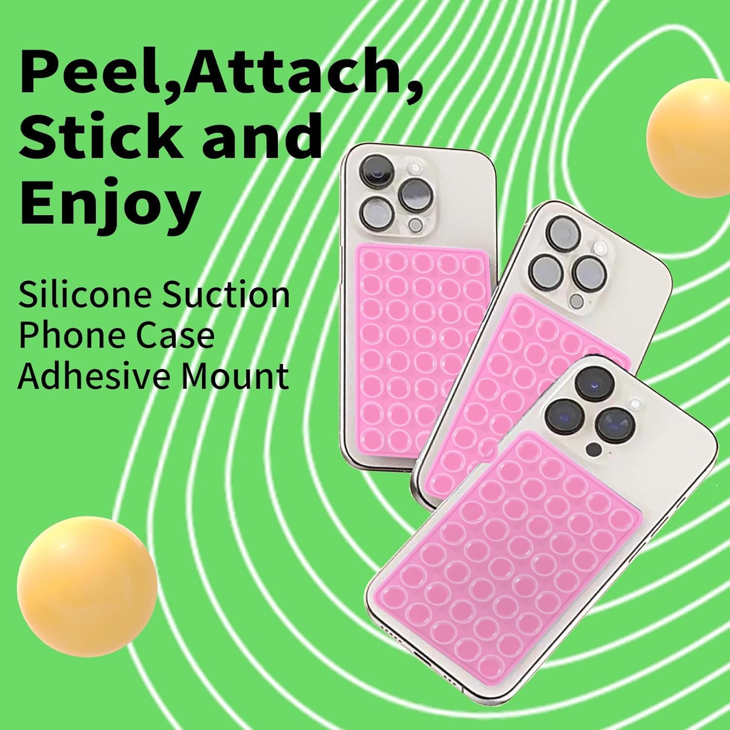Octo Cup Buddy Sticky Grip Holder for Silicone Cellphone, Silicone Suction Cup Phone Case Mount Double Sided, Hands-Free Phone Accessories Strong Grip Holder for Selfie and Video (Pink)