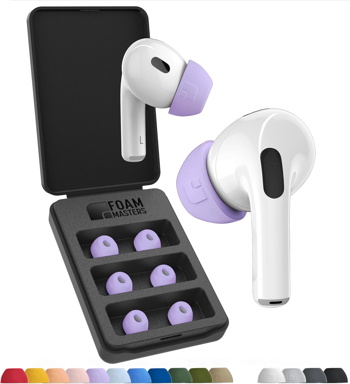Foam Masters Ultra-Premium Memory Foam Ear Tips for AirPods Pro 1st & 2nd Gen | 3 Pairs | Black Magic Ver 6.0 | Secure | Comfort | Better Noise Cancel | Replacement Buds – Lilac Purple, Assorted S/M/L