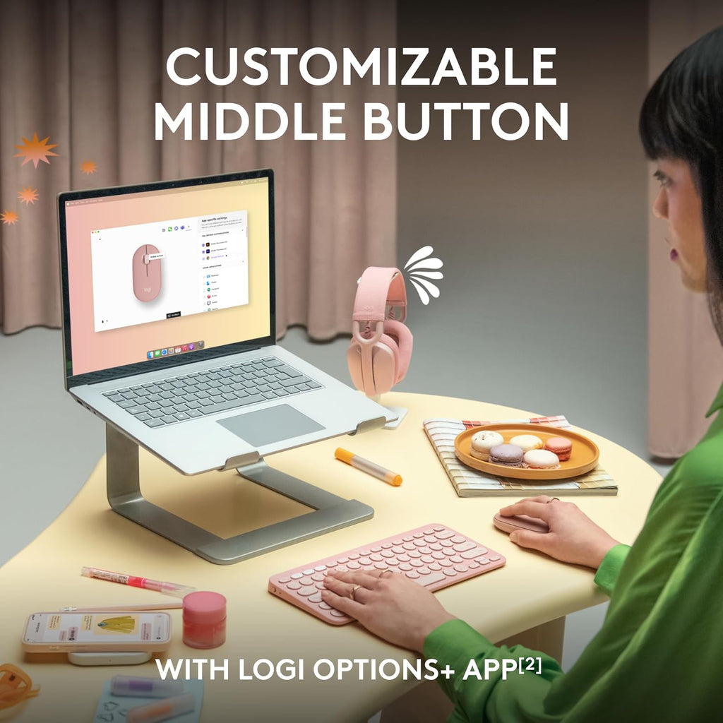 Logitech Pebble Mouse 2 M350s Slim Bluetooth Wireless Mouse, Portable, Lightweight, Customizable Button, Quiet Clicks, Easy-Switch for Windows, macOS, iPadOS, Android, Chrome OS - Tonal White