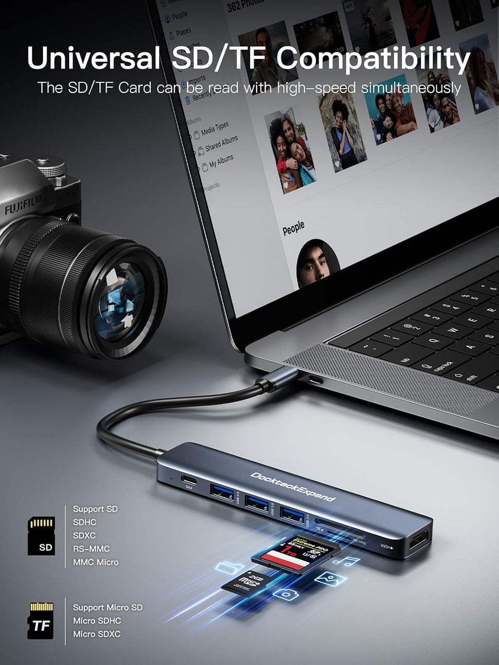 USB C Hub, DockteckExpand 7 in 1 USB-C Multiport Adapter with 4K HDMI, 100W Power Delivery, 3 USB 3.0 Ports, SD/TF Card Reader, for MacBook Pro/Air, iMac, iPad Pro, Surface Pro 7/8, XPS, HP and More