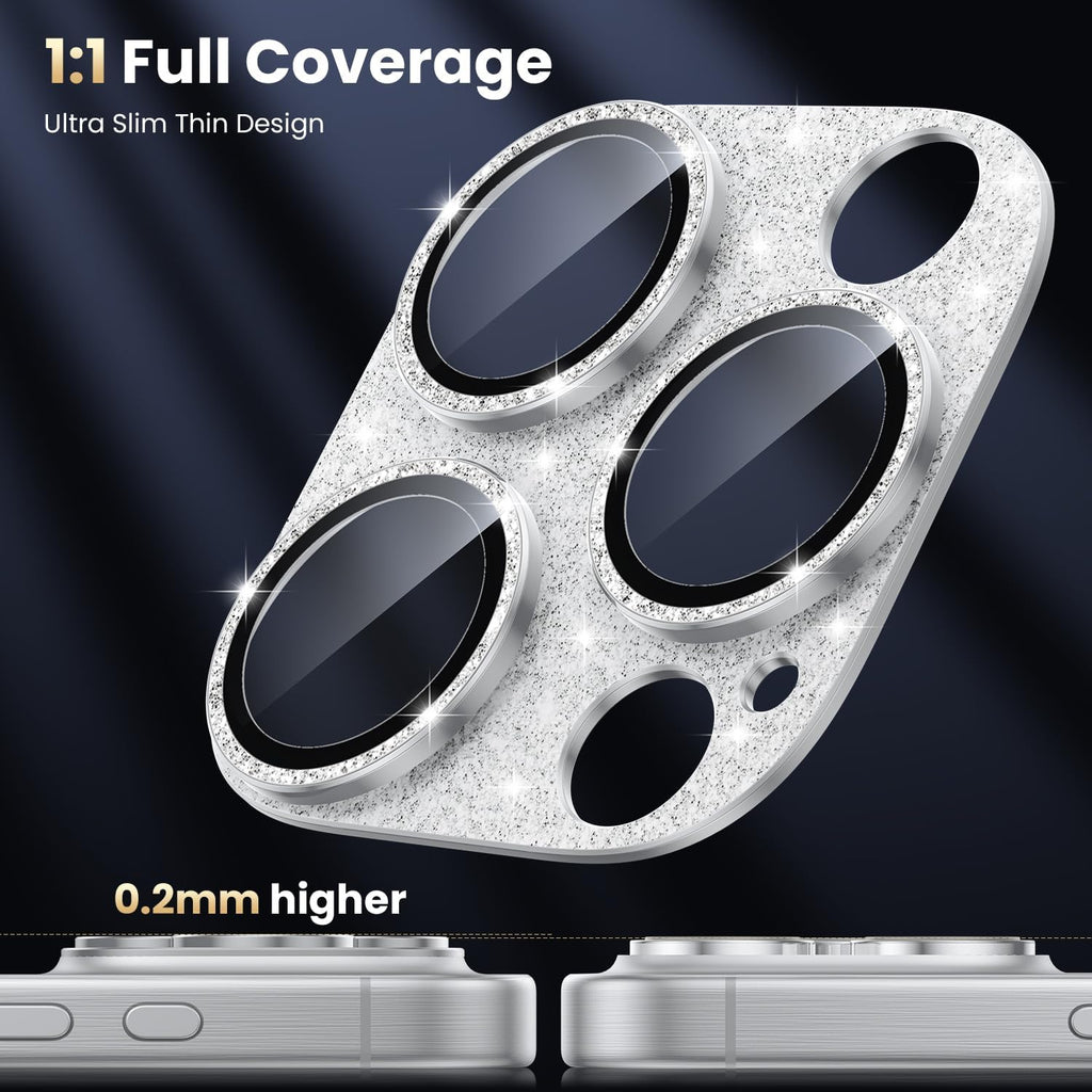 WSKEN for iPhone 16 Pro/iPhone 16 Pro Max Camera Lens Protector, [Military Grade Shatterproof] [Strong Adsorption] Metal Aluminum Alloy Tempered Glass Camera Screen Protector, Glitter