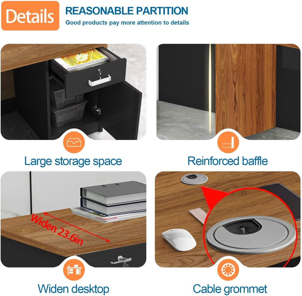 Reception Desk with Counter Modern Checkout Counter with Lockable Drawer Keyboard Tray Receptionist Desk for Office Salon Reception Table I Right 51inch/130cm