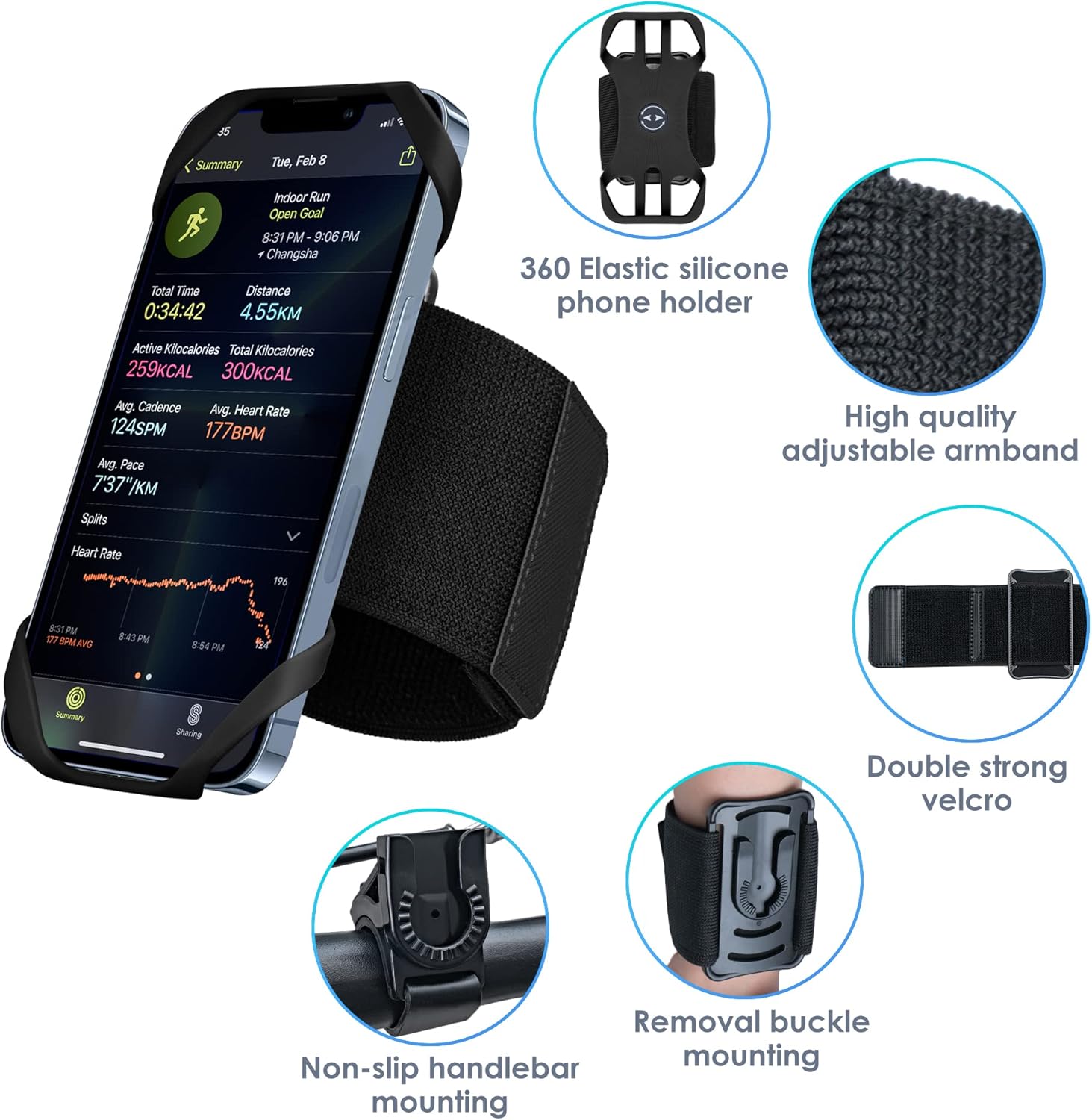 Cikyner Running Armband, 3 in 1 Running Phone Holder Sports Armband Bicycle Phone Holder 360° Rotatable & Detachable Running Phone Armband for 4.5-7'' iPhone Huawei for Gym Running Hiking