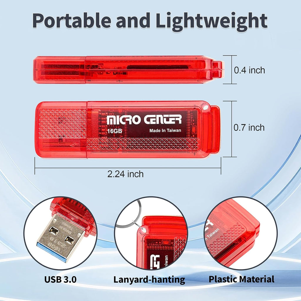 INLAND Micro Center SuperSpeed 10 Pack 16GB USB 3.0 Flash Drive Gum Size Memory Stick Thumb Drive Data Storage Jump Drive, 10X Faster Than USB 2.0 USB Drive (16G 10-Pack)