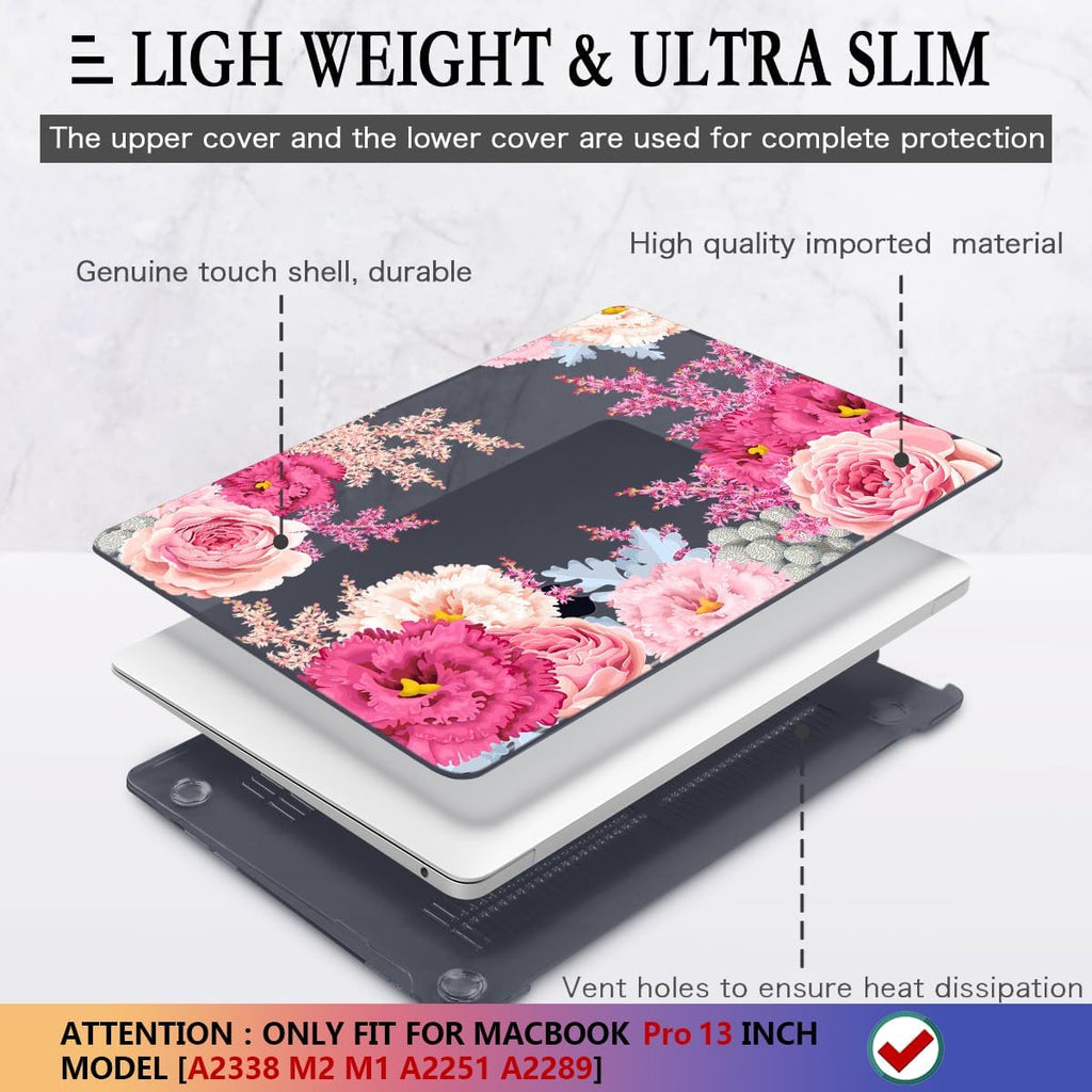 CISSOOK Floral Case Cover for MacBook Pro 13 Inch 2025-2020 Release A2338 A2289 A2251, Plastic Hard Shell Case with Keyboard Cover for MacBook Pro 13 M1 M2, Gorgeous Flowers