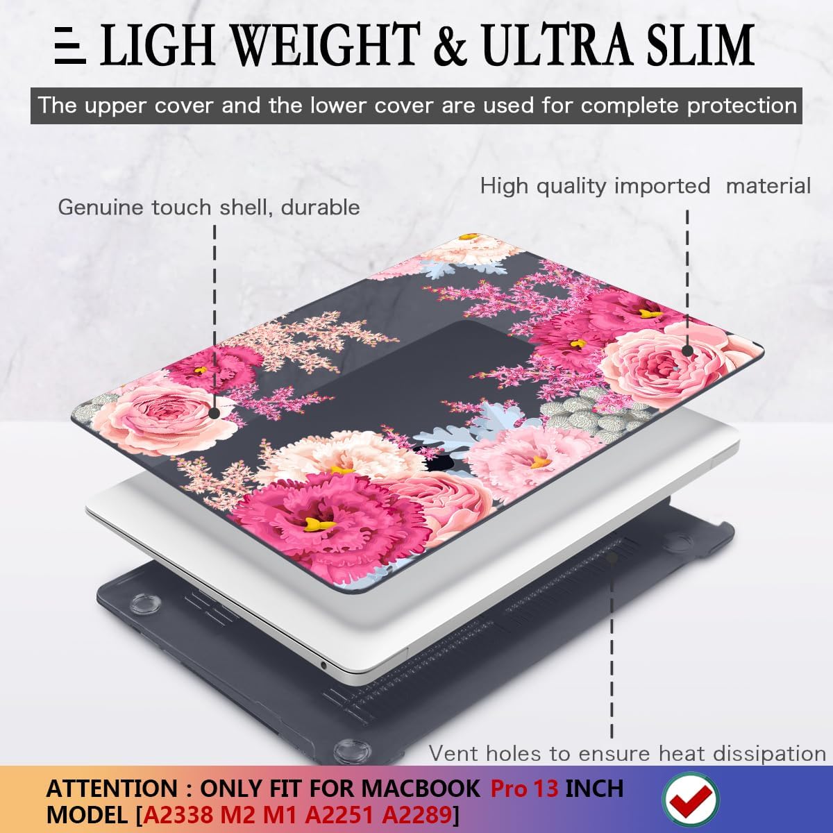 CISSOOK Floral Case Cover for MacBook Pro 13 Inch 2025-2020 Release A2338 A2289 A2251, Plastic Hard Shell Case with Keyboard Cover for MacBook Pro 13 M1 M2, Gorgeous Flowers