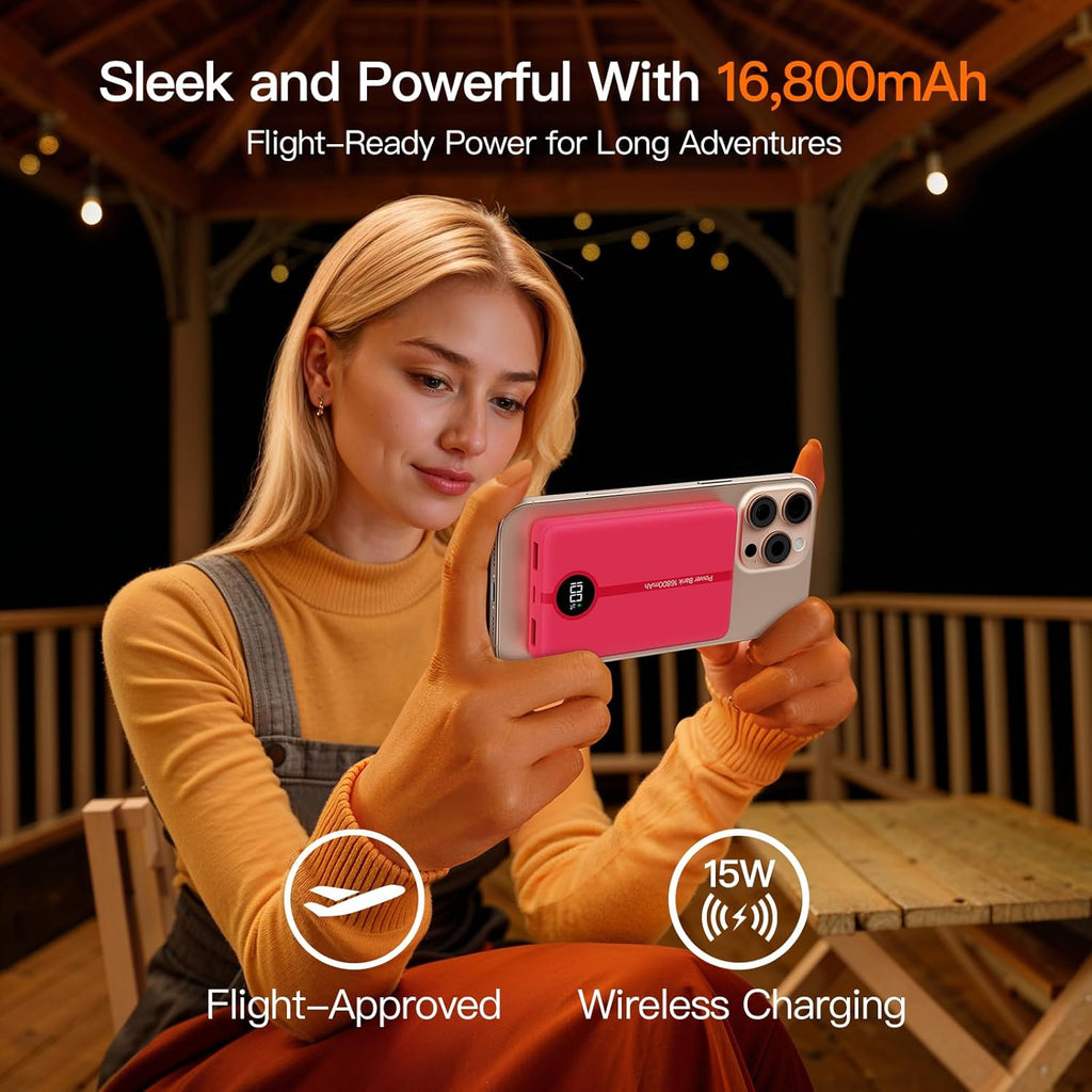 Magnetic Portable Charger, 16800mAh Wireless Power Bank, with 20W USB-C Fast Charging and LED Digital Display Magnetic Battery Pack, Compatible with iPhone 16/15/14/13/12 Full Series (2025)