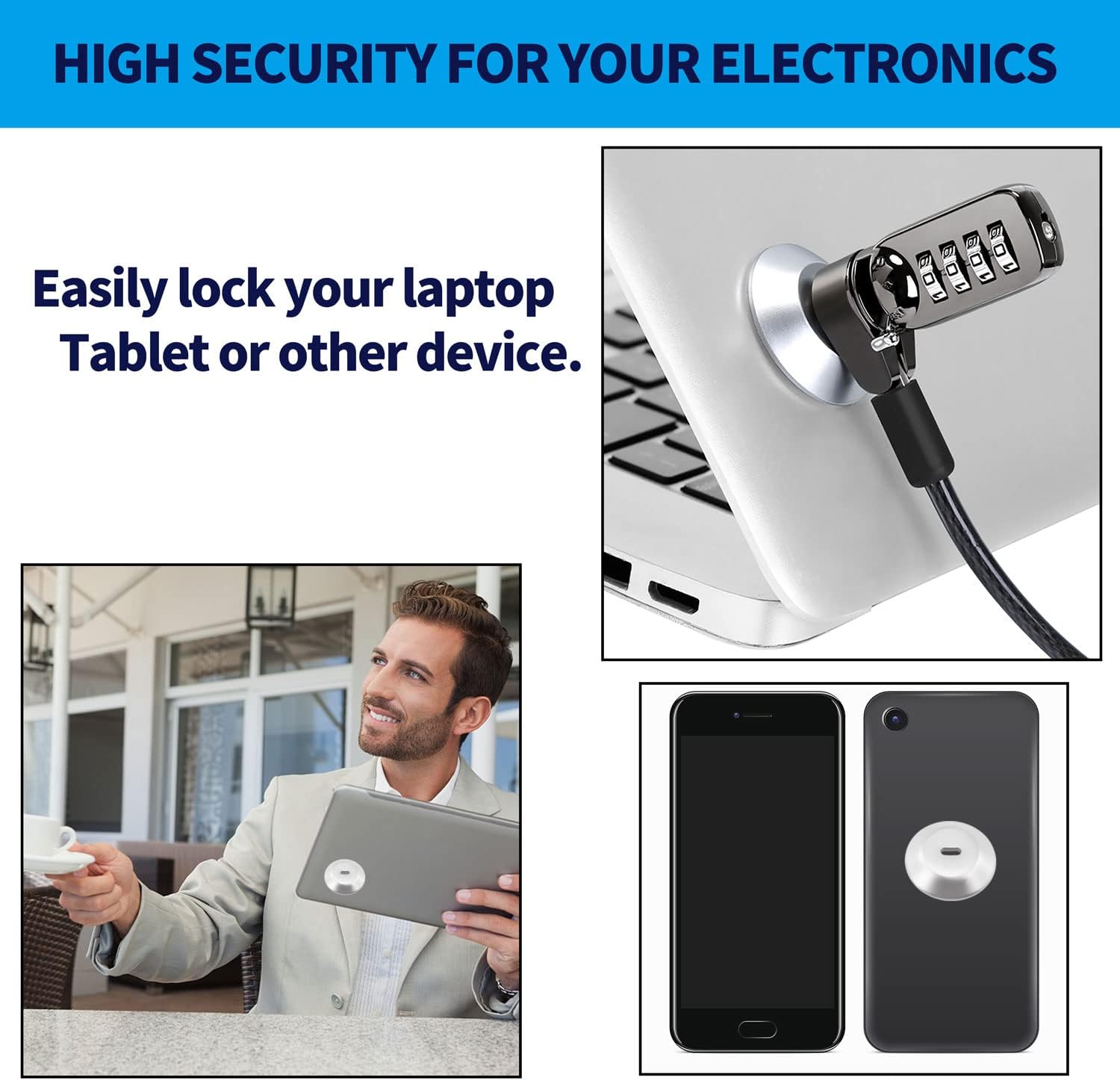 Security Lock Plate Self-Adhesive Plate with Lock Slot for Cables to Lock Down Laptops, Mac Book, Tablets, iPad, or Other Computer (Silver)